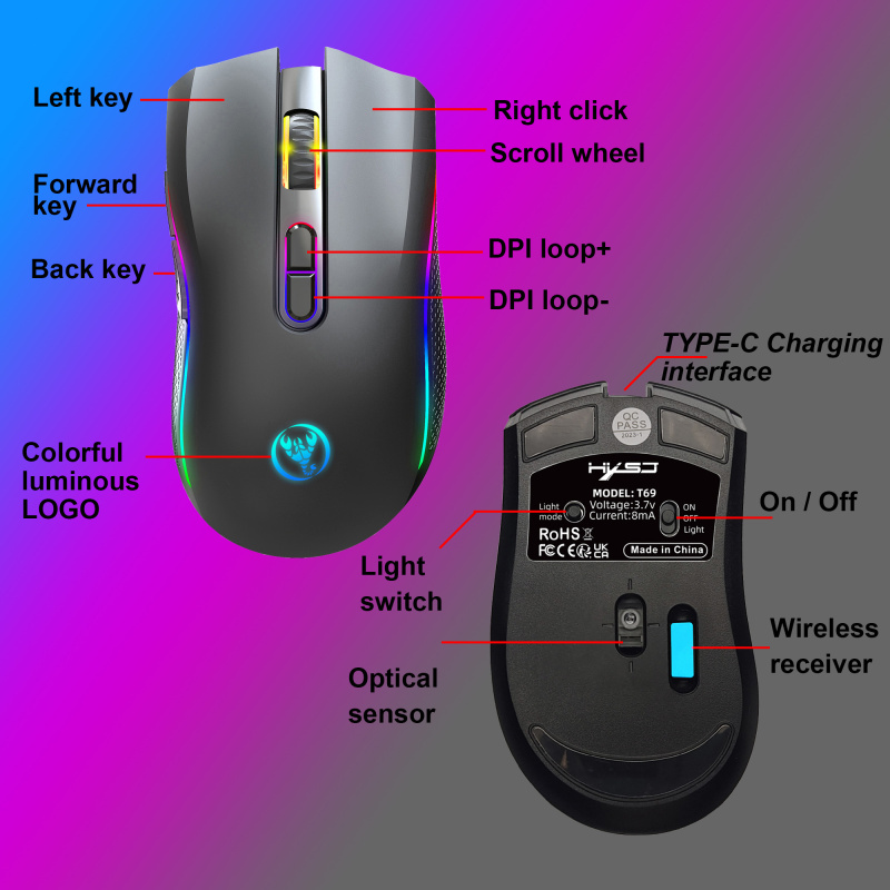 2.4G Wireless Gaming Mouse with 7 Buttons And RGB Backlight Rechargeable